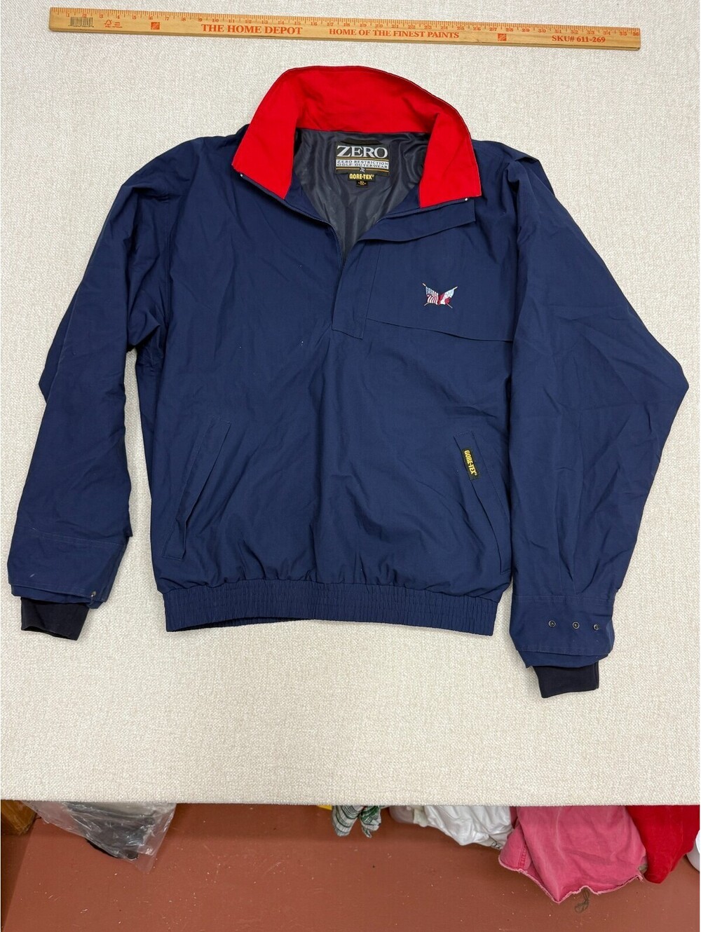 Zero Restriction Gore-Tex Golf Pullover Jacket Mens Size XL Blue Red US Flag
